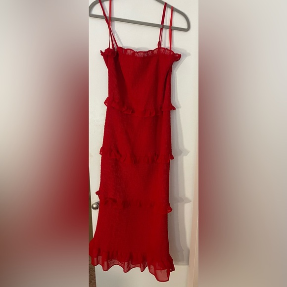 Express Red Ruffle Midi Dress - Picture 2 of 6